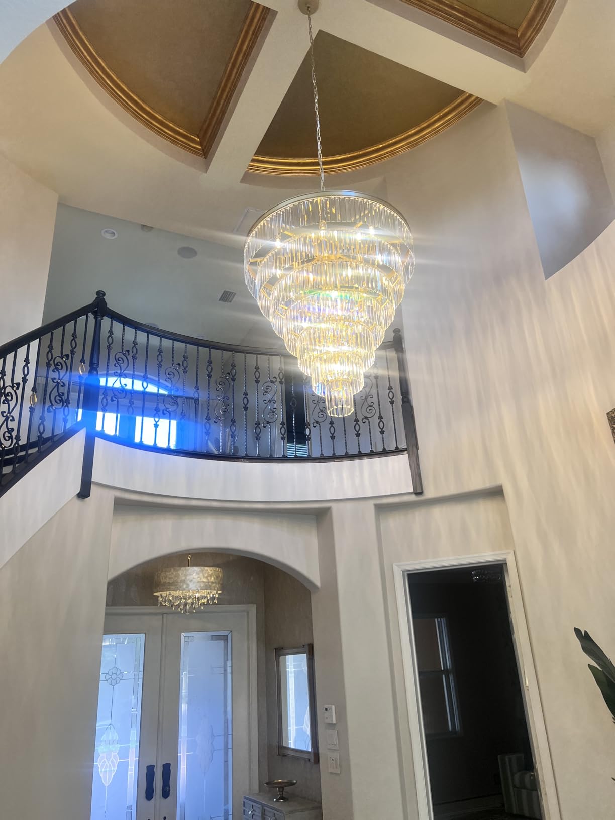 TOCHIC Large Crystal Chandelier for High Ceiling, 40-inch 7-Tier Modern Gold Crystal Chandeliers Lighting Fixture, Raindrop K9 Round Light for Entryway Staircase Foyer Living Bedroom Dining Room customer photo 1
