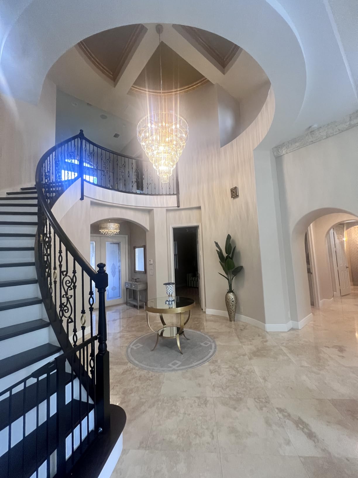TOCHIC Large Crystal Chandelier for High Ceiling, 40-inch 7-Tier Modern Gold Crystal Chandeliers Lighting Fixture, Raindrop K9 Round Light for Entryway Staircase Foyer Living Bedroom Dining Room customer photo 2