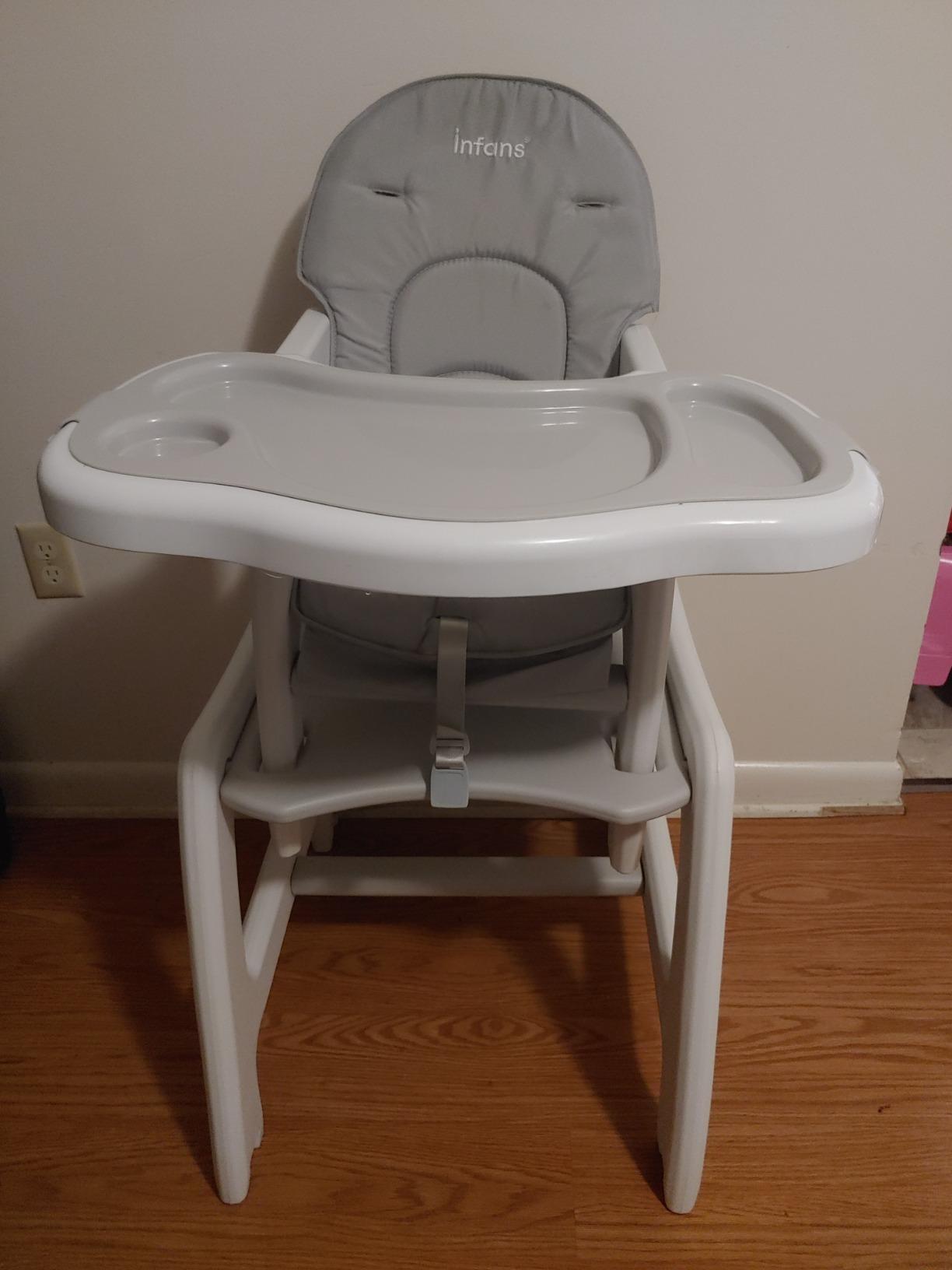 INFANS 5 in 1 Baby High Chair, Convertible Toddler Table Chair Set, Rocking Chair, Multi-Function Seat with Lockable Universal Wheels, Adjustable Seat Back, Removable Trays customer photo 1