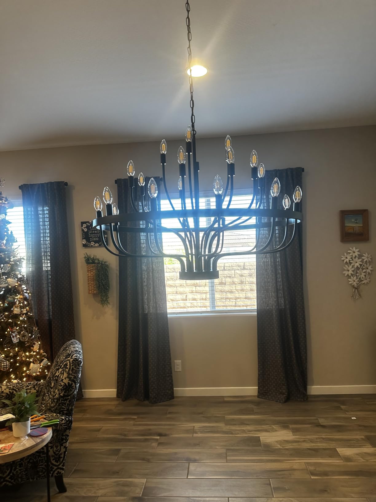 Large Gold Chandelier 24-Light 39in Wagon Wheel Light for High Ceilings customer photo 2
