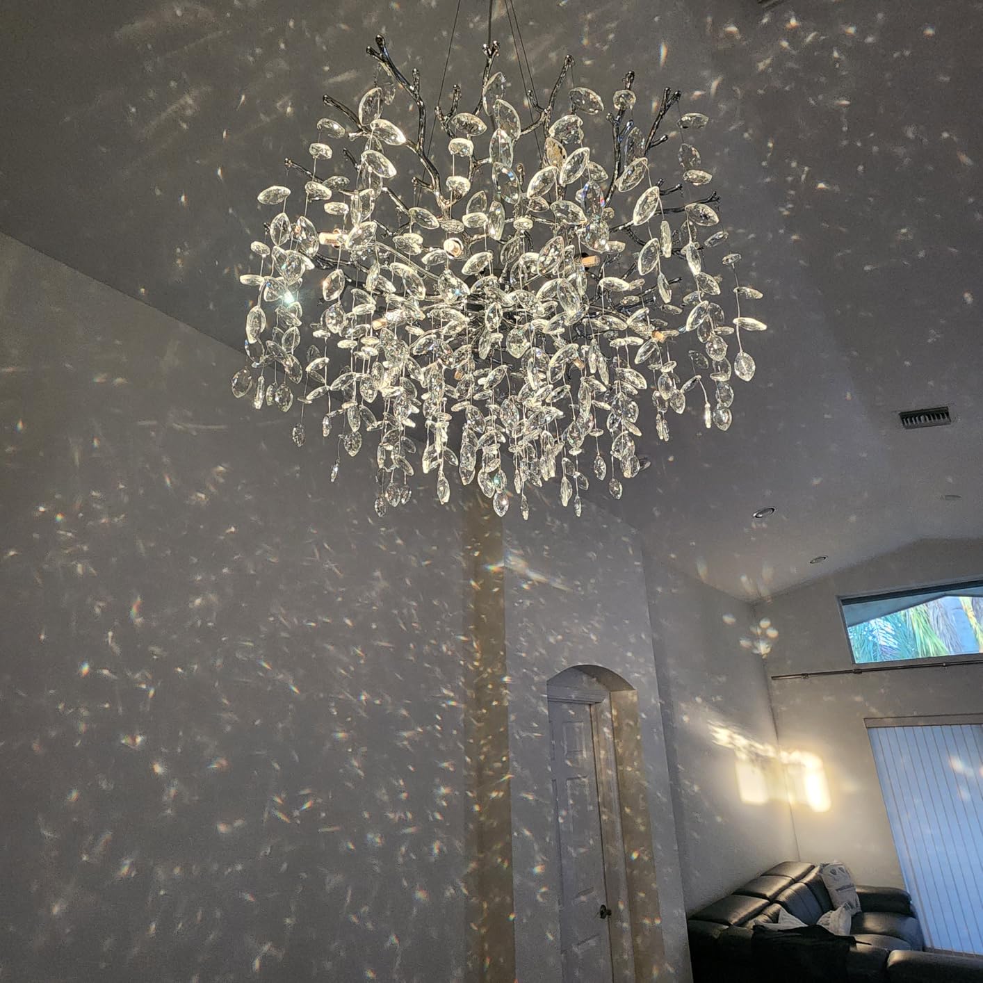 118'' Long Chandelier for High Ceiling, 28-Light Luxury Gold Tree Branch Crystal Chandelier, Large Chandeliers for High Ceilings Staircase Foyer Entryway, 5-Tier Modern K9 Crystal Raindrop Fixture customer photo 1