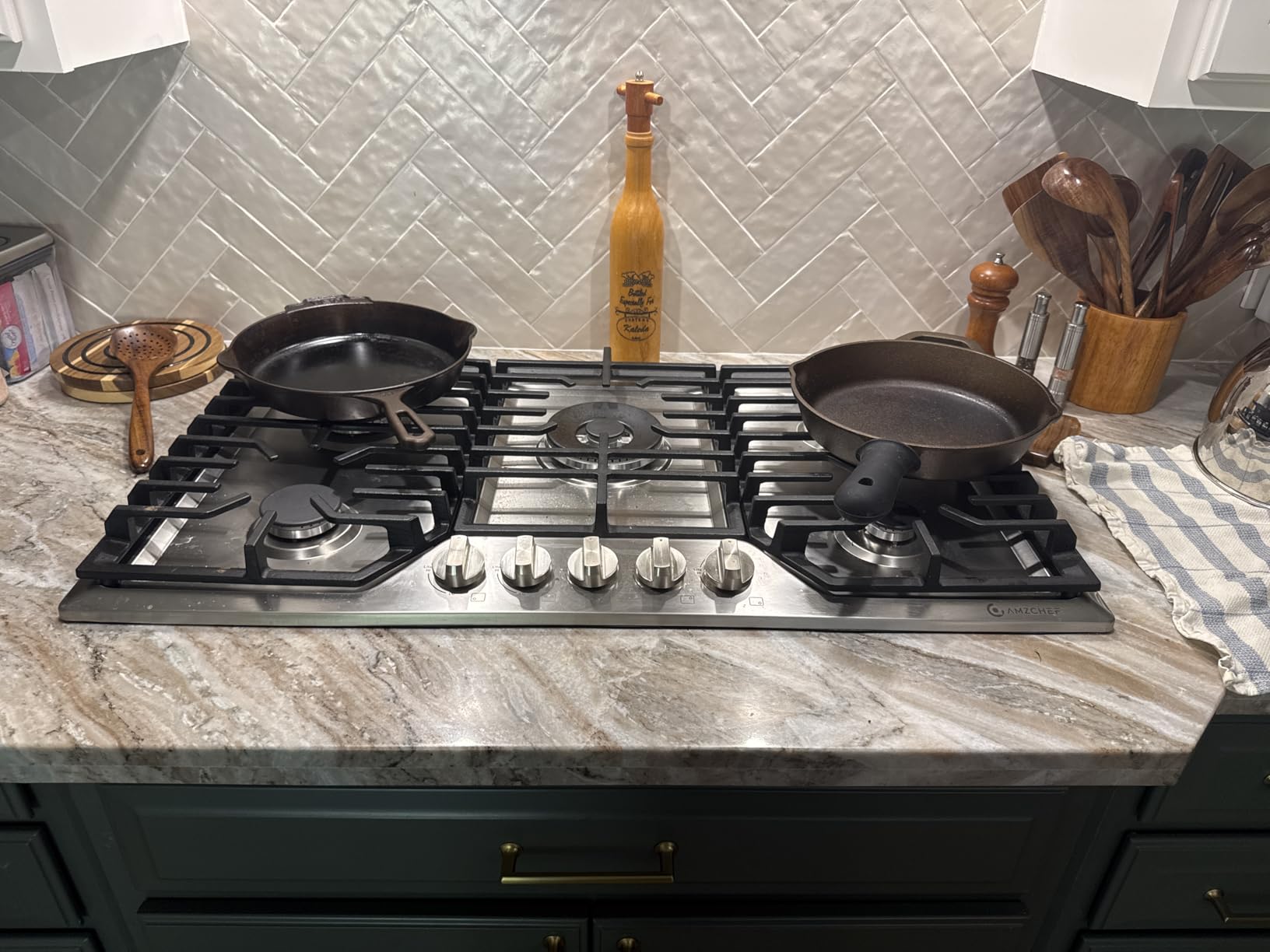 AMZCHEF 36 Inch Gas Cooktop with Griddle, 5 Italy SABAF Sealed Burners customer photo 1