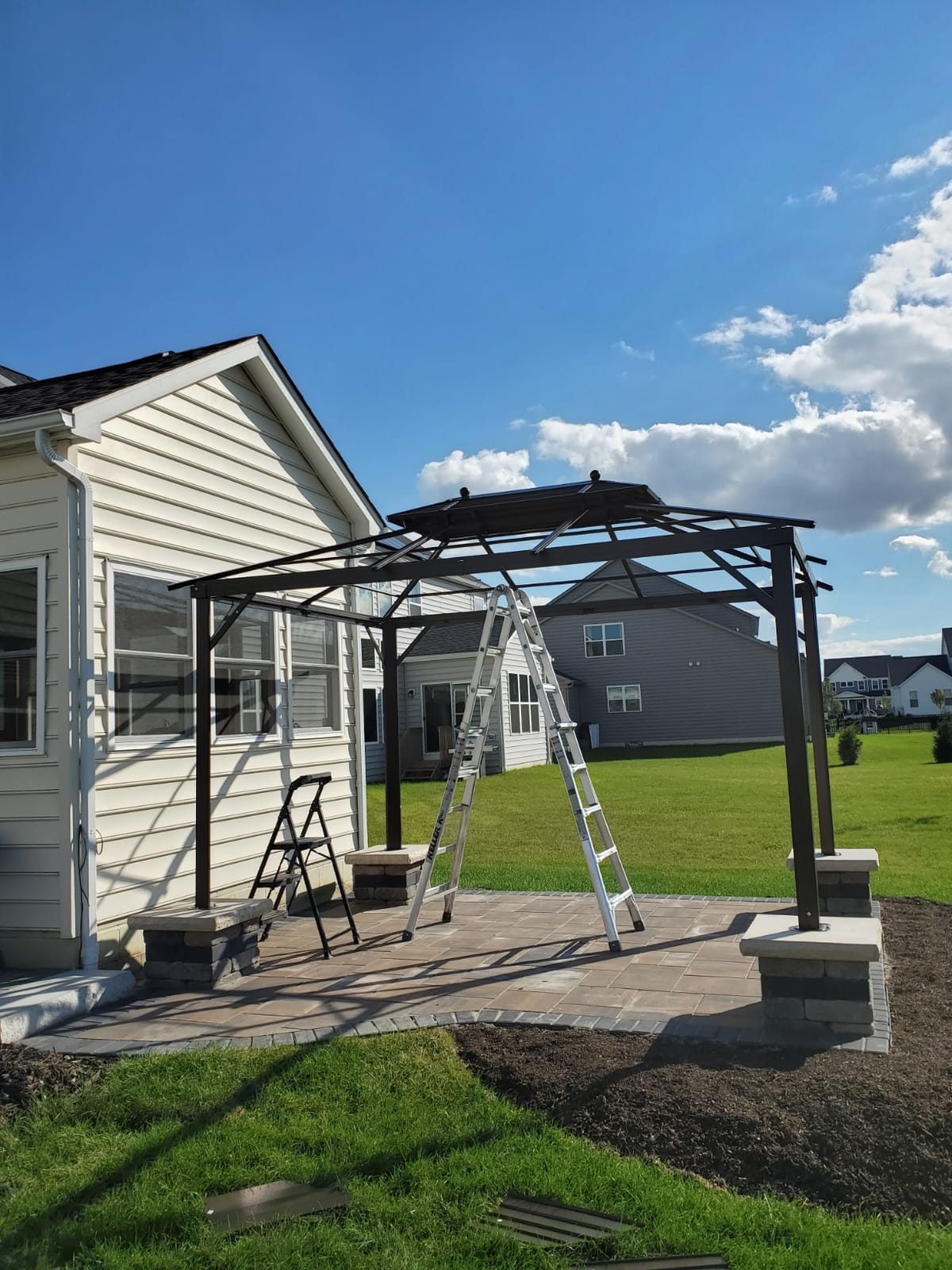 EROMMY 12' x 12' Hardtop Gazebo, Aluminum Frame Gazebos with Galvanized Steel Double Roof, Permanent Outdoor Metal Pavilion with Curtain and Netting for Patio, Lawn, Deck customer photo 1