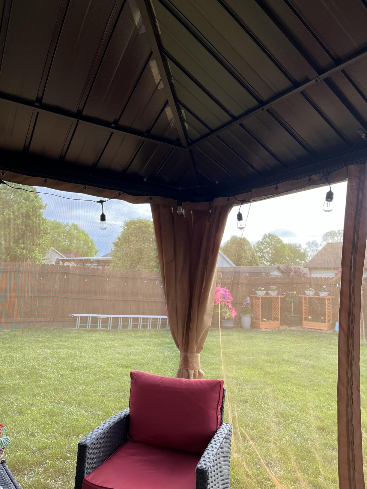 EROMMY 12' x 12' Hardtop Gazebo, Aluminum Frame Gazebos with Galvanized Steel Double Roof, Permanent Outdoor Metal Pavilion with Curtain and Netting for Patio, Lawn, Deck customer photo 2