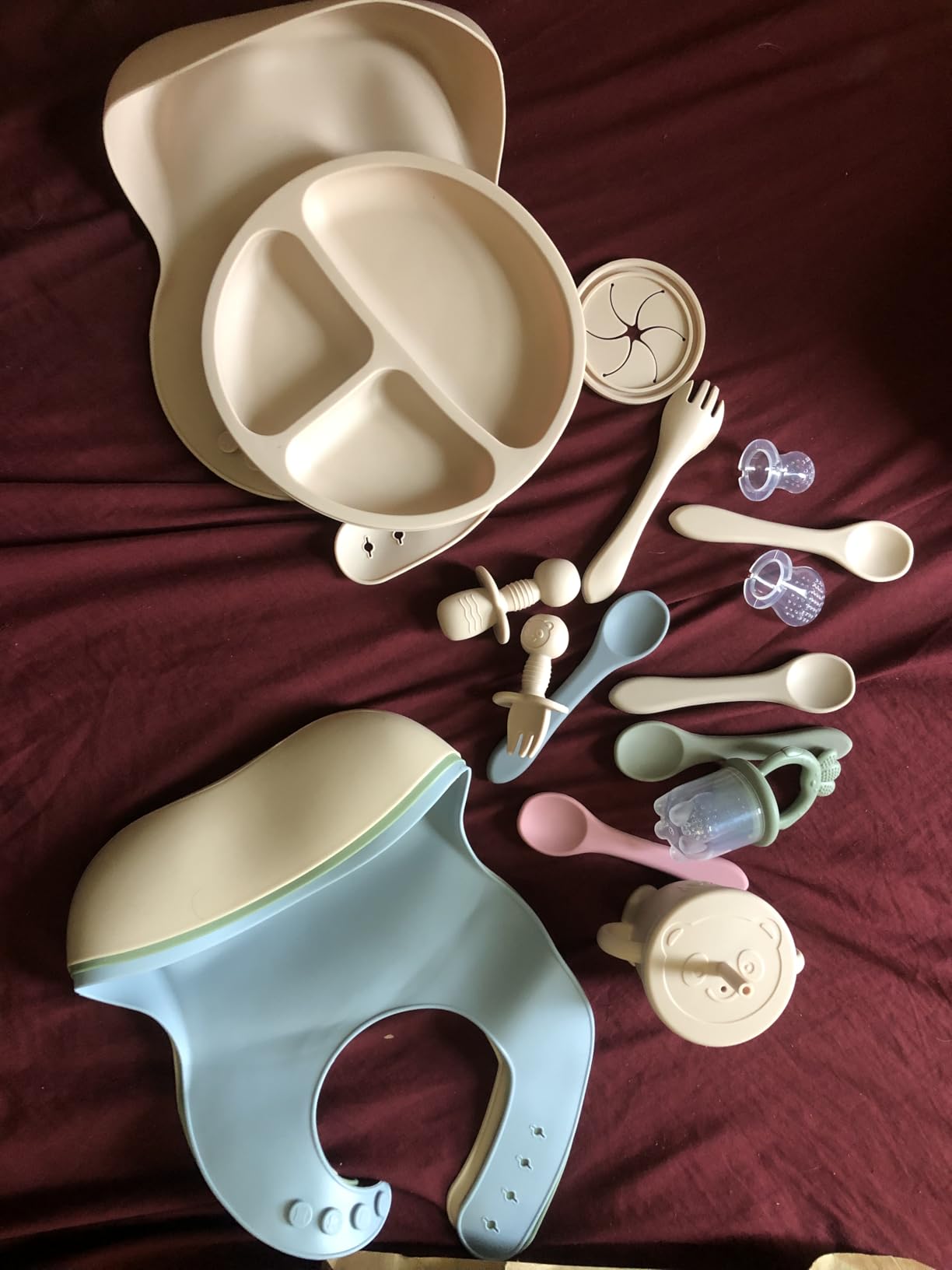Silicone Baby Feeding Set | Baby Led Weaning Supplies Includes Suction Bowls and Divided Plates, Adjustable Bib, Baby Utensils Spoons and Forks,Cup | Baby Feeding Essentials (Light Green) customer photo 2