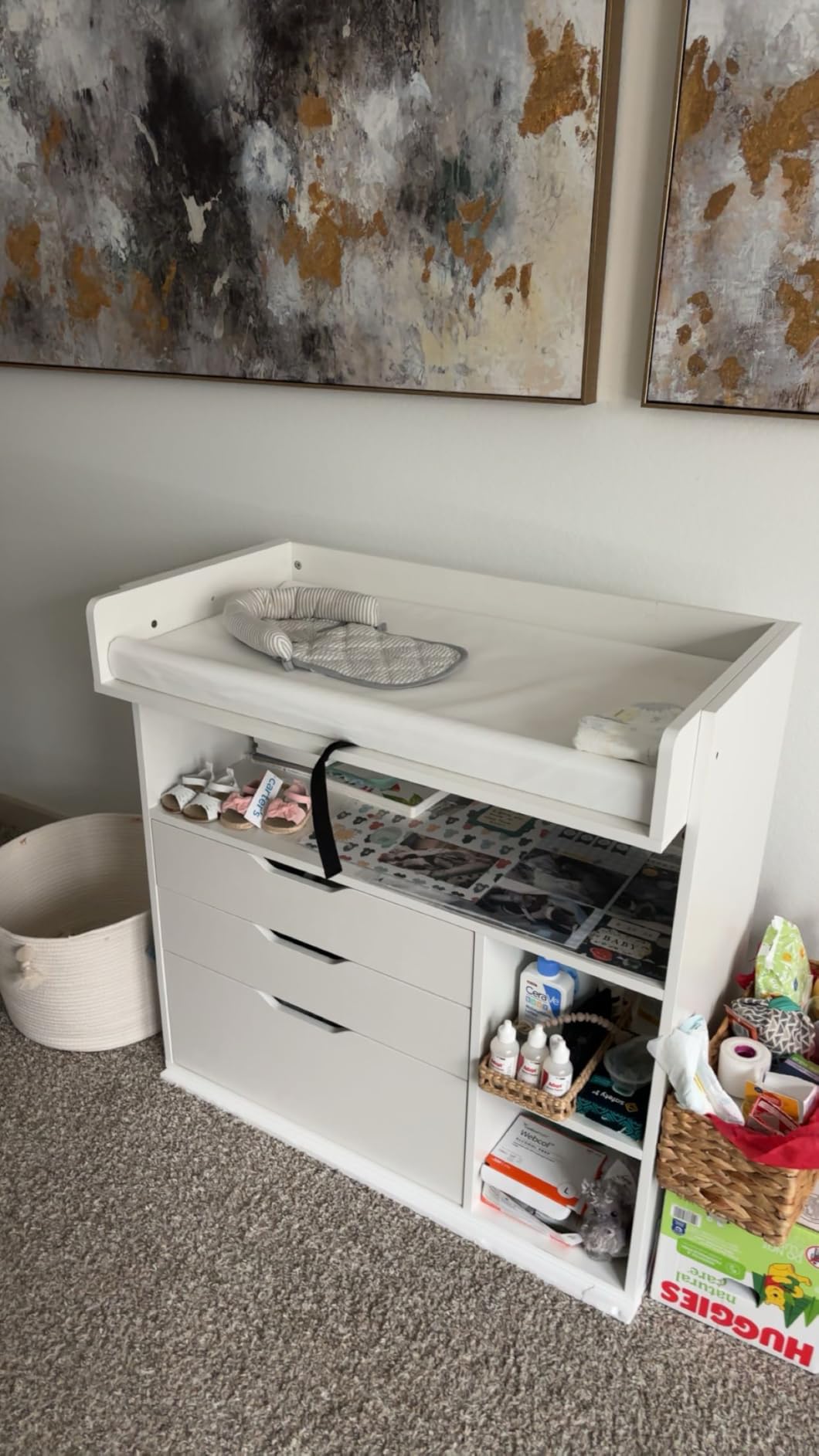 Pipleo Baby Changing Table Dresser with 3 Drawers and 3 Storage Shelves, Can be Used as a Baby Dresser with Changing Table Top, a Baby Changing Station, a Wood Diaper Changing Station (White) customer photo 1