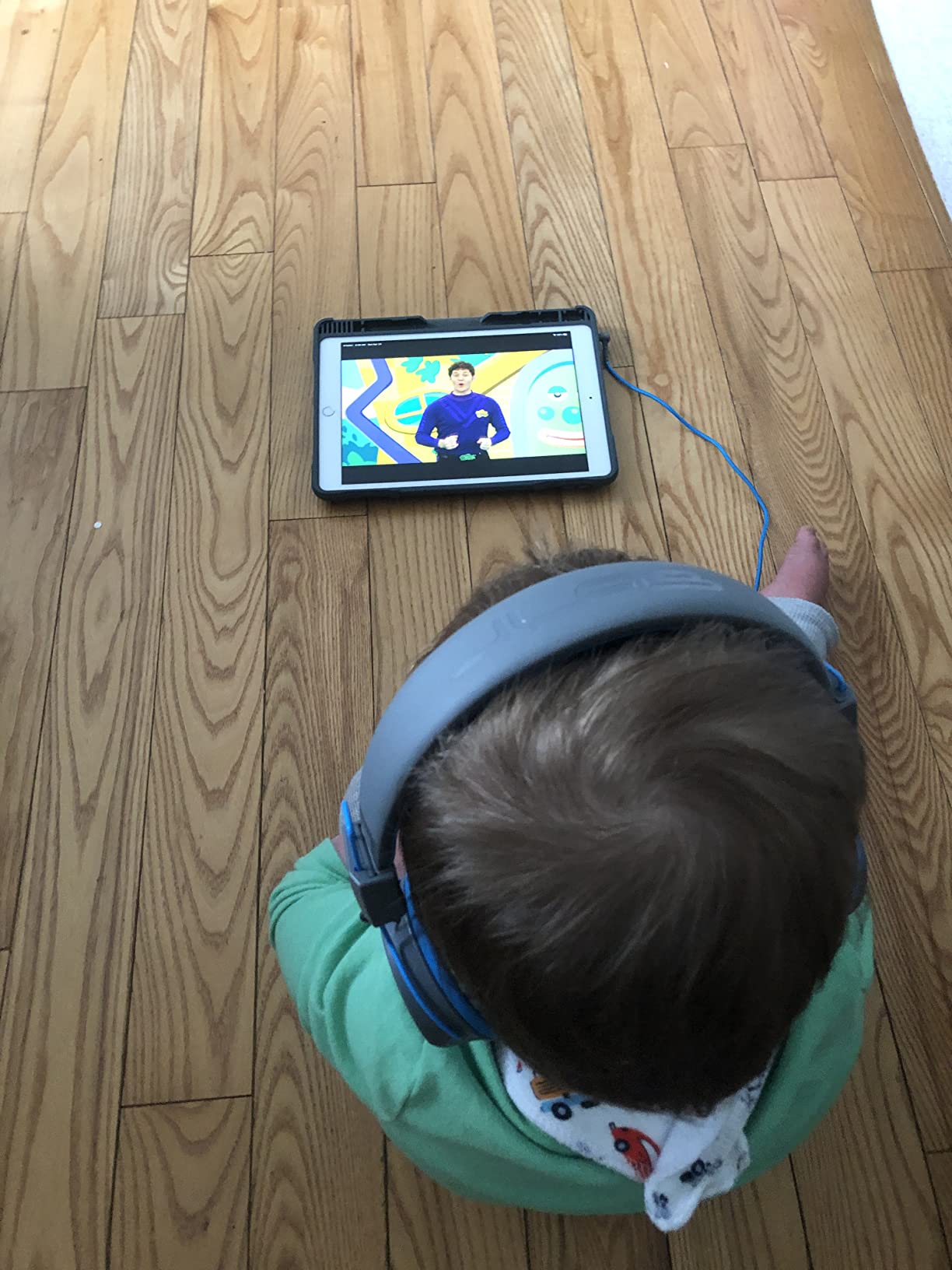 JLab JBuddies Studio Kids on-Ear Wired Headphones with mic, Volume Limiter, Folding, Adjustable, Noise Isolation, Blue/Green customer photo 1