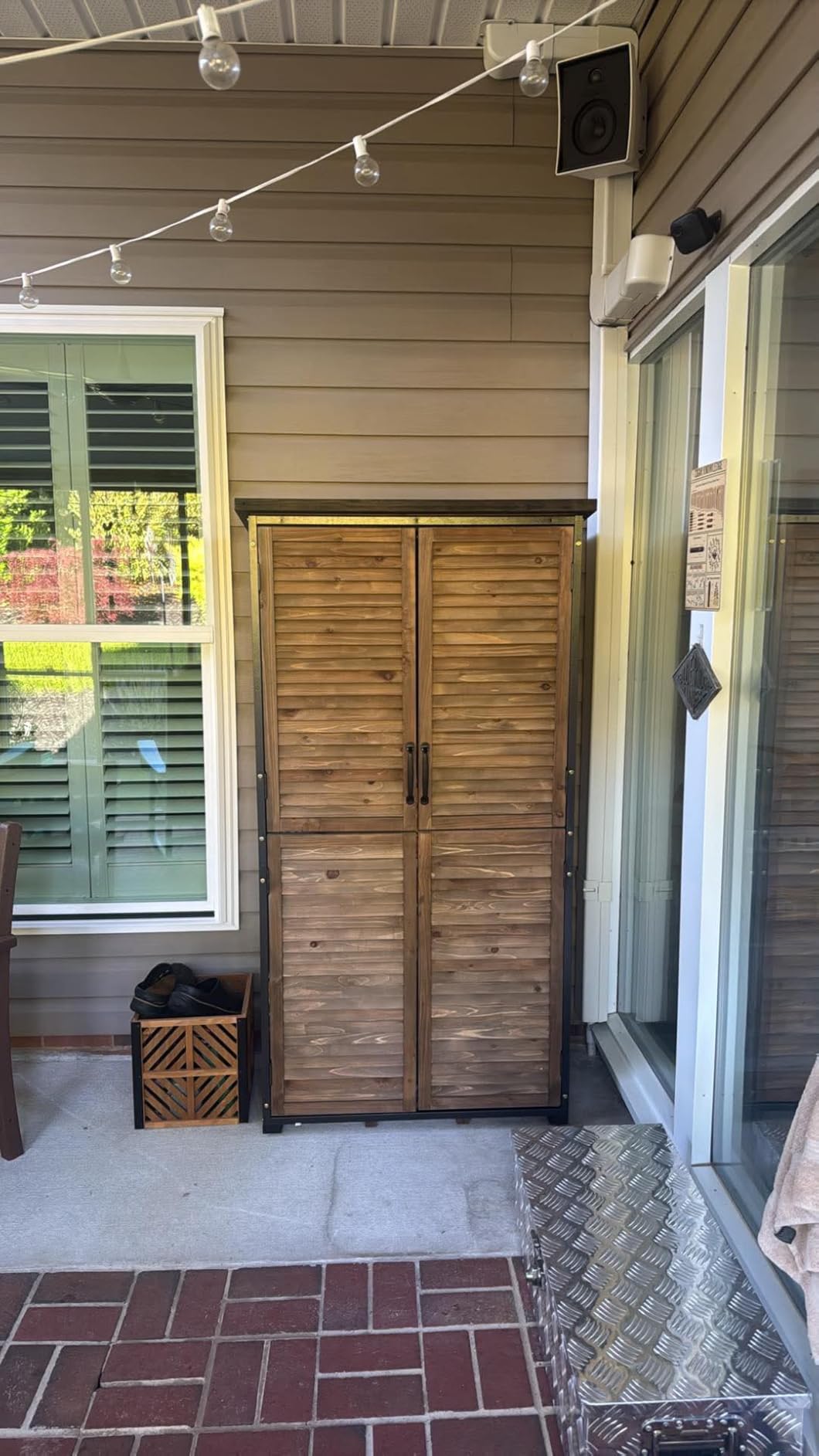 Outdoor Cabinet Storage Shed with Metal Frame Large Wooden Garden Shed Tool House with Floor,Door & Lock for Backyard Use customer photo 2