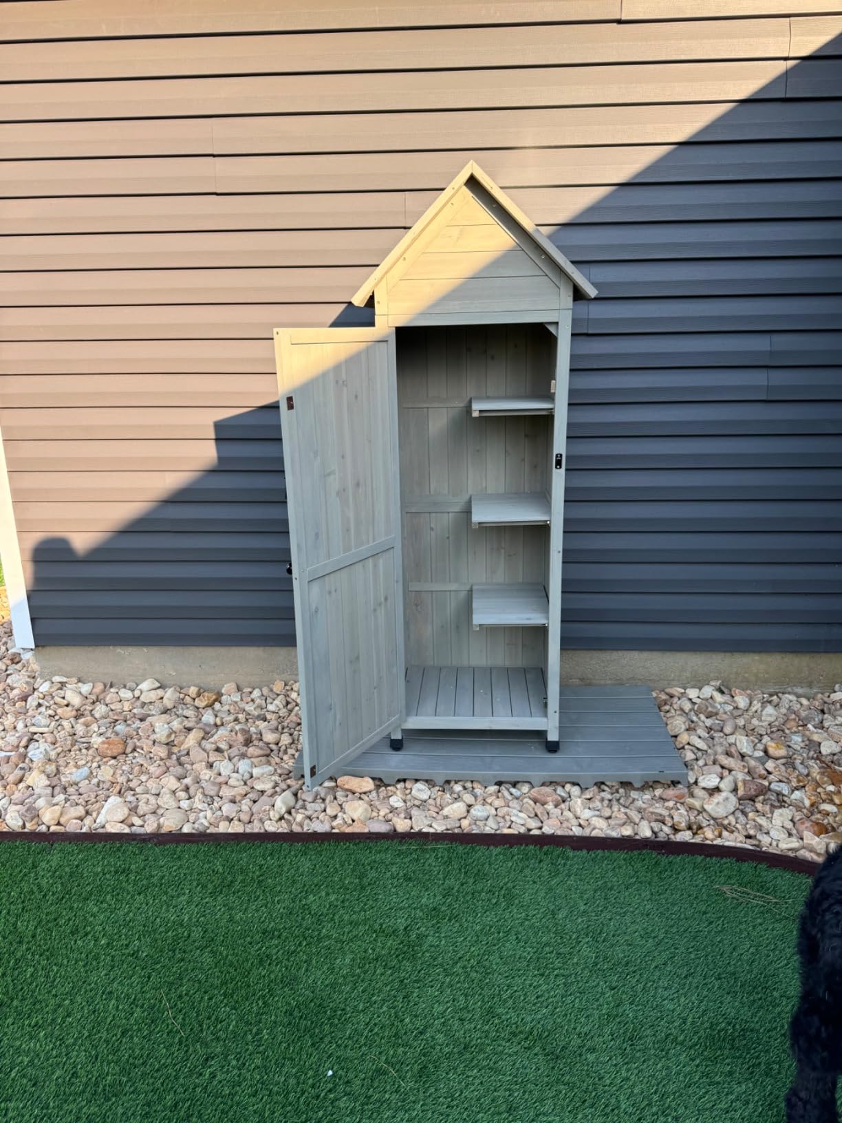 Wooden Outdoor Storage Cabinet,Tall Vertical Garden Tool Shed with Waterproof Metal Roof & Adjustable Feet – Perfect for Yard, Patio, Lawn & Deck (Green, 22