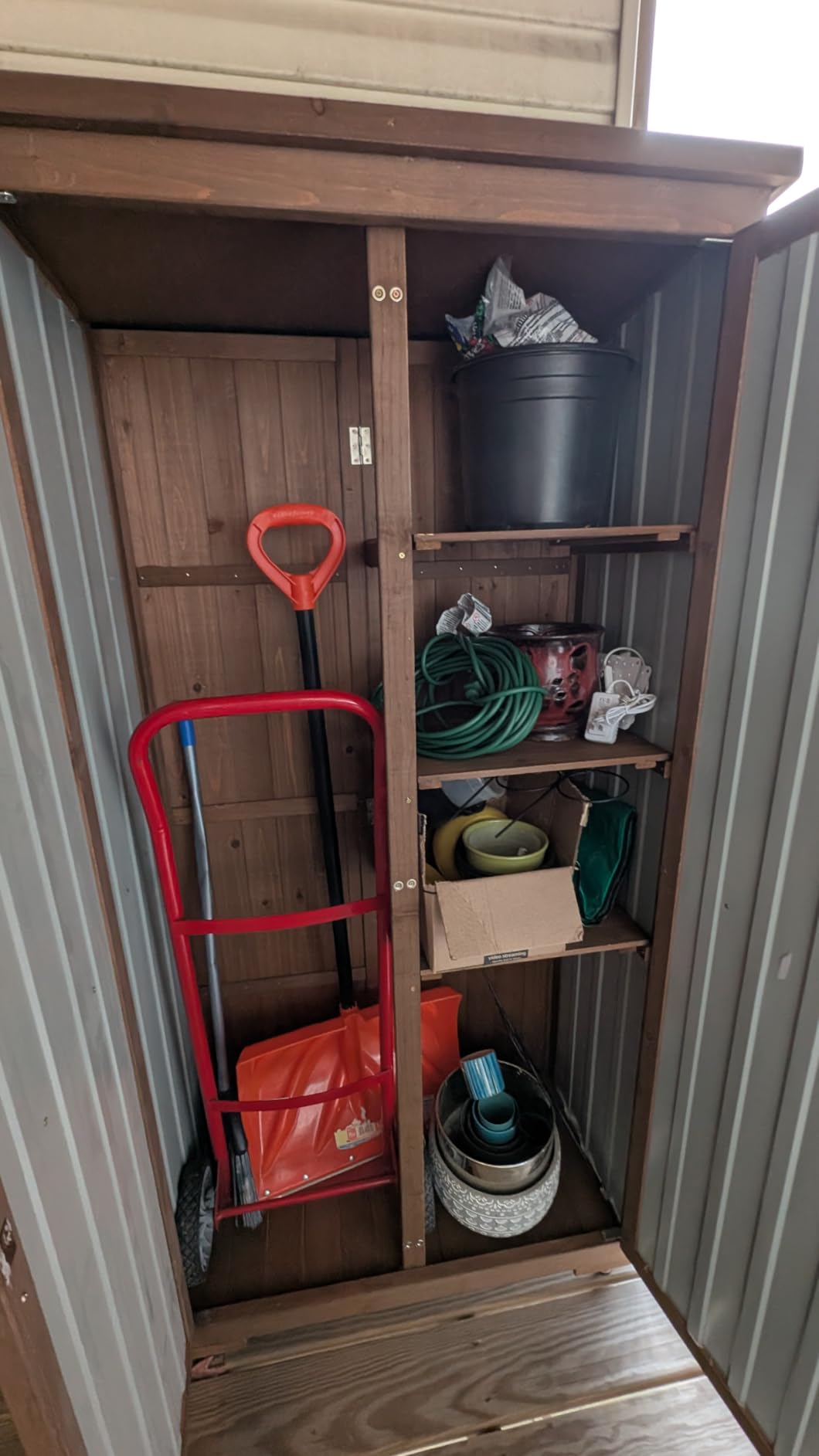 Outdoor Storage Cabinet Waterproof, Outdoor Storage Shed with Shelves, Wood & Metal Patio Backyard Garden Storage Cabinet Tool Organizer for Outside customer photo 2