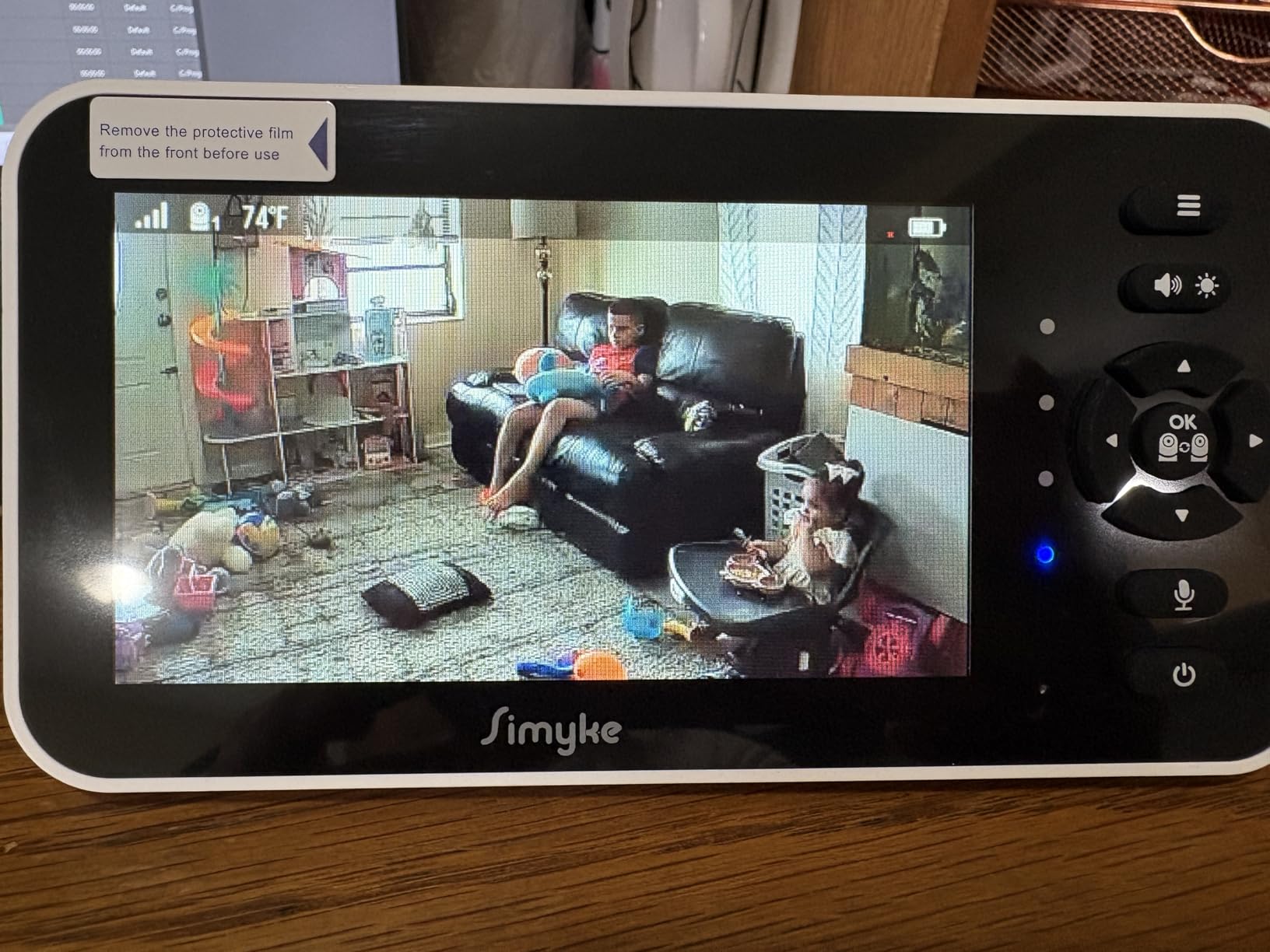 Simyke Video Baby Monitor with Camera and Audio,5'' Screen,720P,No Wifi or Free App Mode,Pan-Tilt-Zoom,Lullabies,Feeding Remind,Night Vision,VOX/ECO,2-Way Talk,1500ft Long Range,Easy Setup,30H Battery customer photo 1
