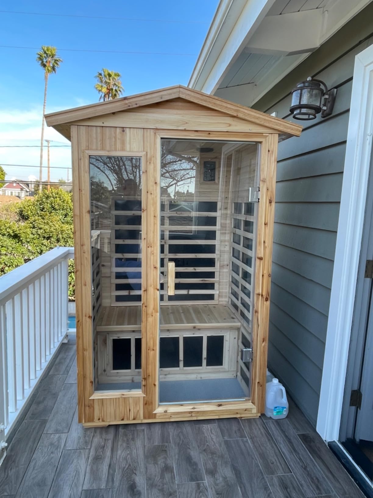 LTCCDSS Full Spectrum Outdoor Sauna 2 Person, Ultra-Low EMF Carbonized Composite Wood Far Infrared Sauna for Home, EMF 0.1-1mG, Bluetooth & Chromotherapy (57.8 * 40.5 * 81.1 in) customer photo 2