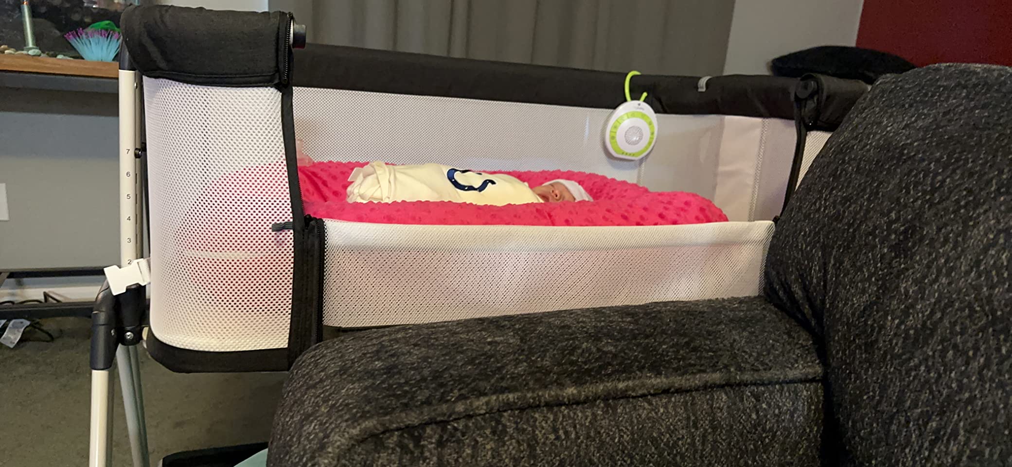 Fodoss Baby Bassinets Bedside Sleeper - Bed Side Bassinet Newborn with Wheels, Storage Tray, 4-Sided Mesh, 7 Height Adjustable, Beige customer photo 1