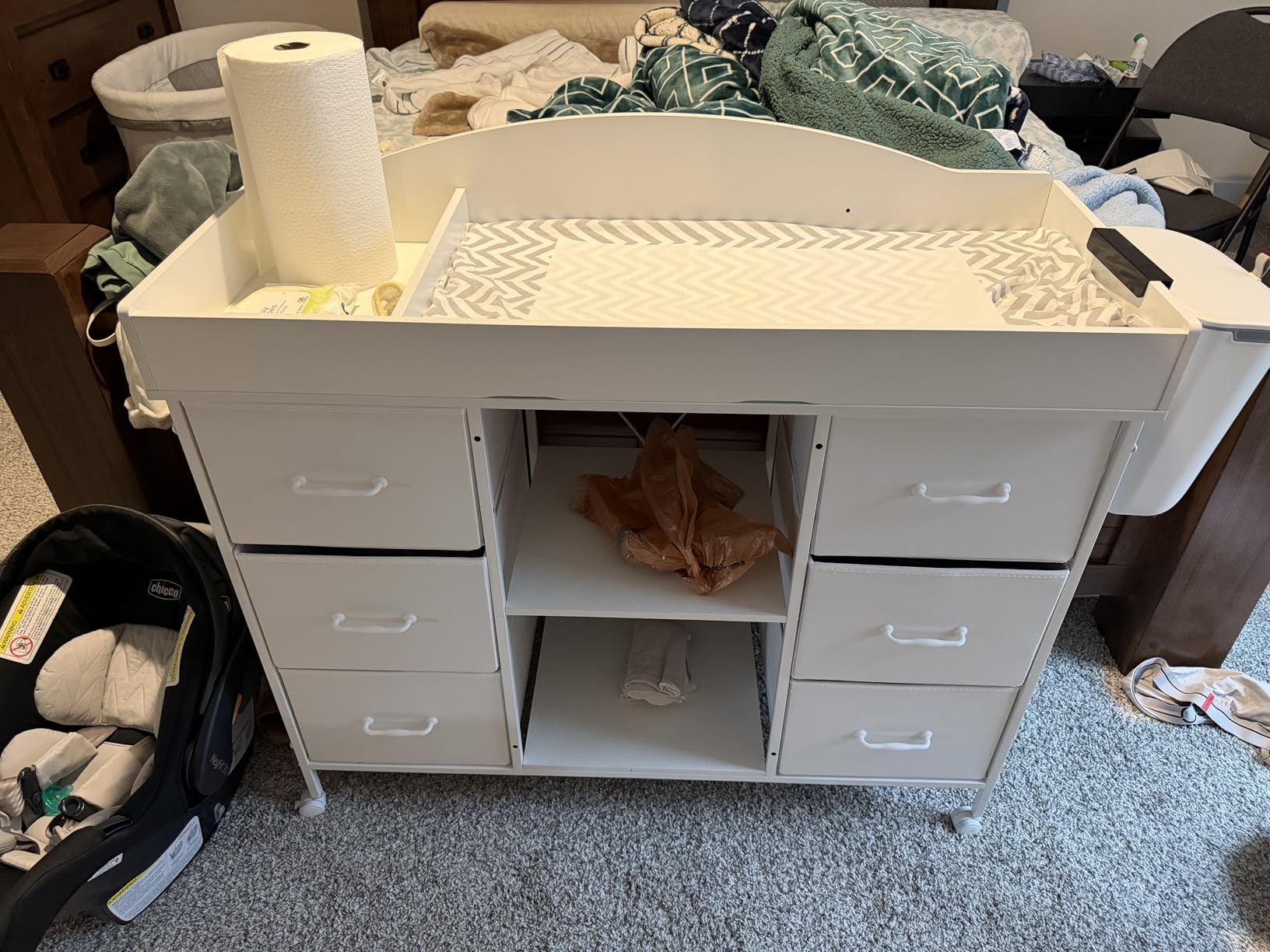 YeTom Changing Table, 6-Drawer Dresser, Adjustable Shelves, Mobile, White customer photo 2