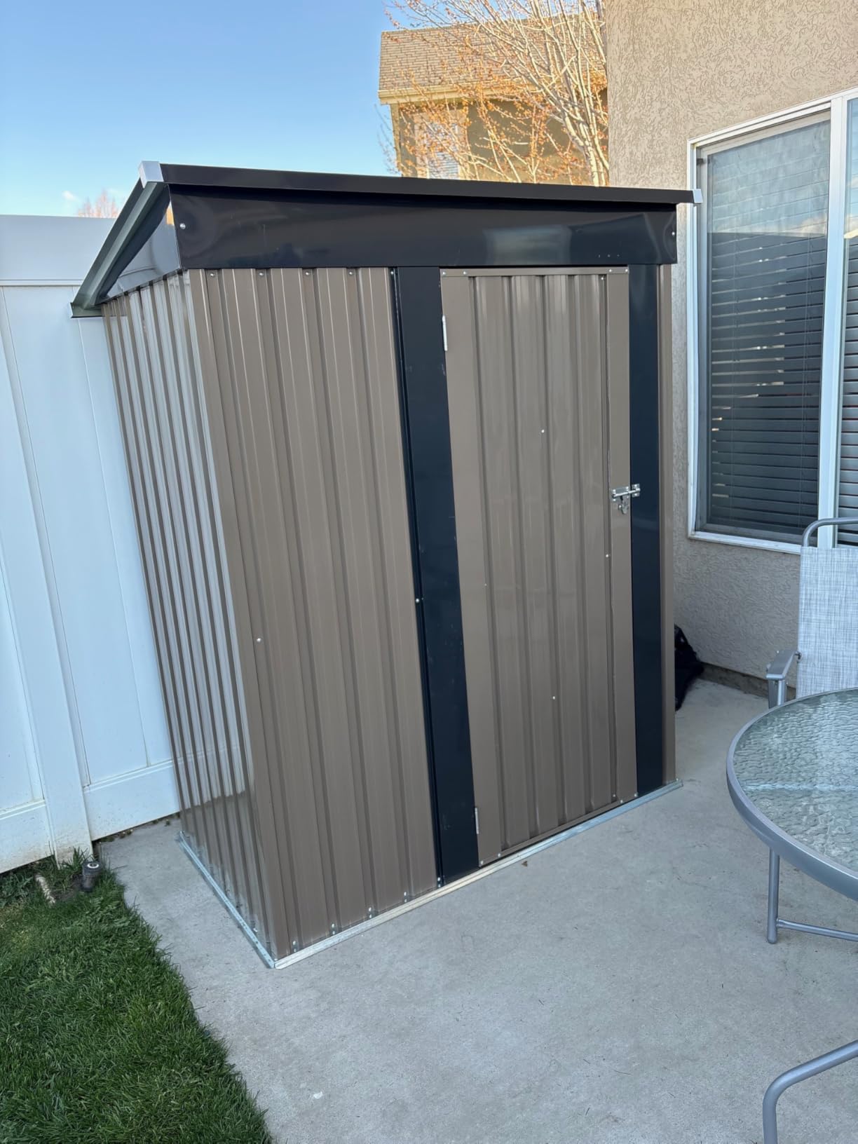 Greesum 8x4FT Outdoor Storage Shed, Metal Shed with Triple Lockable Door, Utility Tool Storaged Garden Shed with Slopping Roof for Patio Storage, Brown customer photo 2