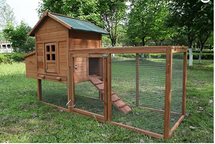 Chicken Coops for 1-2 Chickens with Wheels, Outdoor Wooden Hen House with Nesting Box, Large Rabbit Hutch, Outside Poultry House, Wire Fence Run Cages, Weatherproof for Backyard(Wooden) customer photo 1