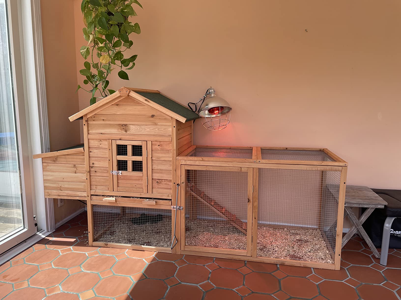 Chicken Coops for 1-2 Chickens with Wheels, Outdoor Wooden Hen House with Nesting Box, Large Rabbit Hutch, Outside Poultry House, Wire Fence Run Cages, Weatherproof for Backyard(Wooden) customer photo 2