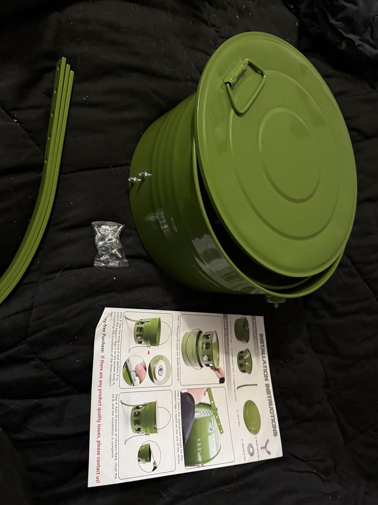 Metal Chicken Feeder No Waste - 20LB Large Chicken Feeder with 12 Ports & 4 Adjustable Heights Tripod Stand, Automatic Hanging Poultry Feeder, Rainproof for Backyard Chickens & Small Flocks customer photo 1