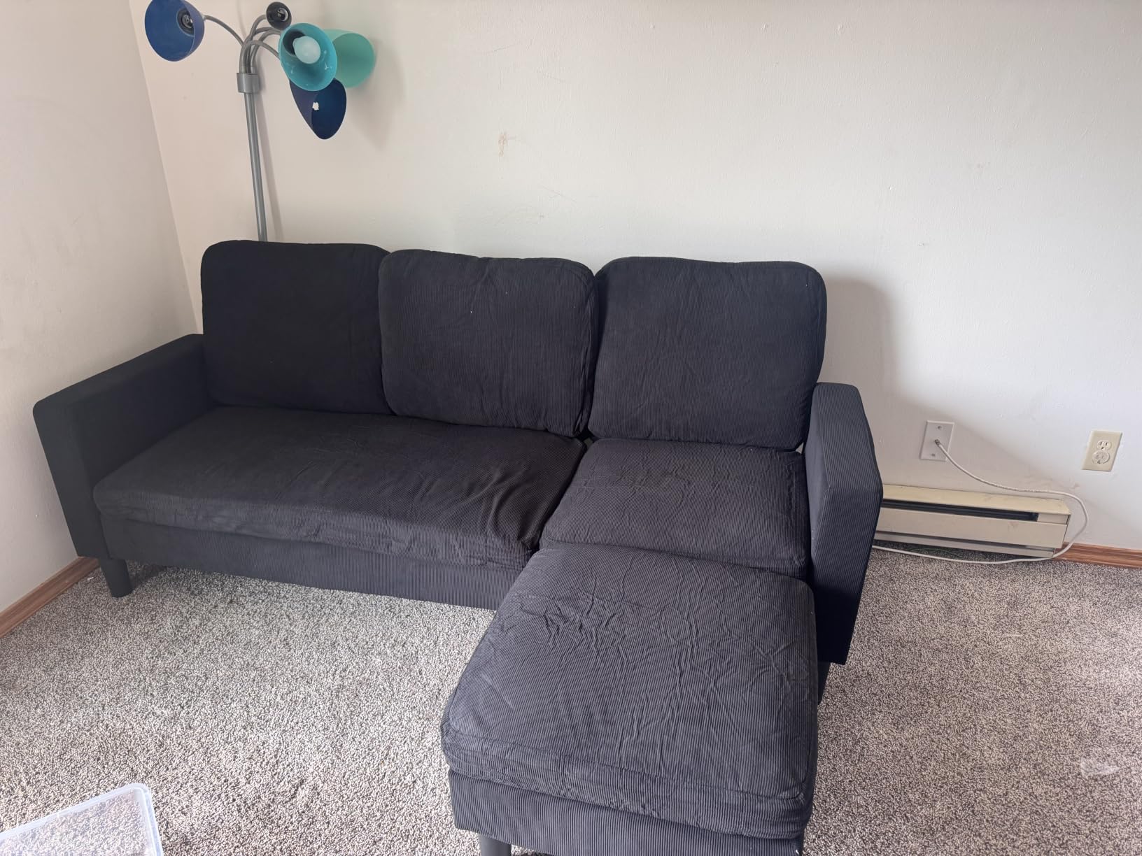 Shintenchi Modern Upholstered Sectional Sofa, L-Shaped Couch with Storage Ottoman and Reversible Chaise for Living Room, Carbon Black Corduroy Fabric customer photo 1