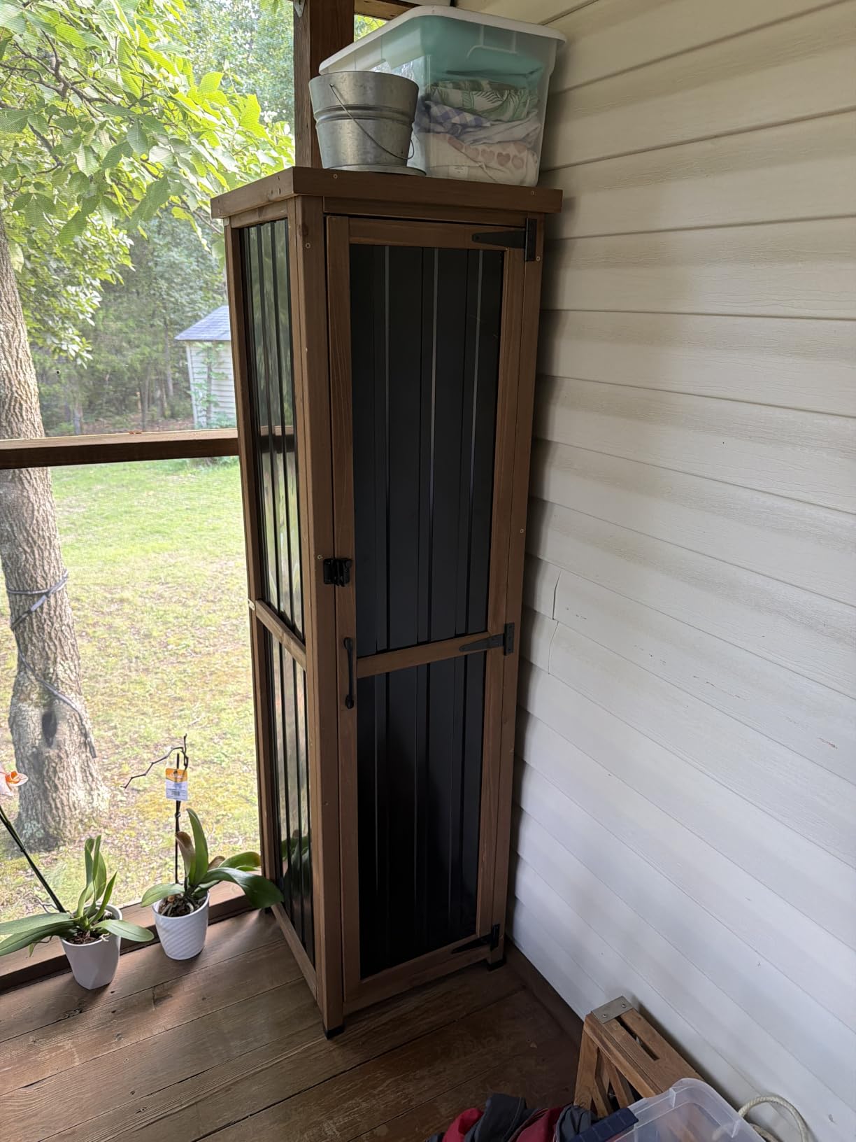 Outdoor Wooden Storage Shed Cabinet with 6 Adjustable Shelves customer photo 1