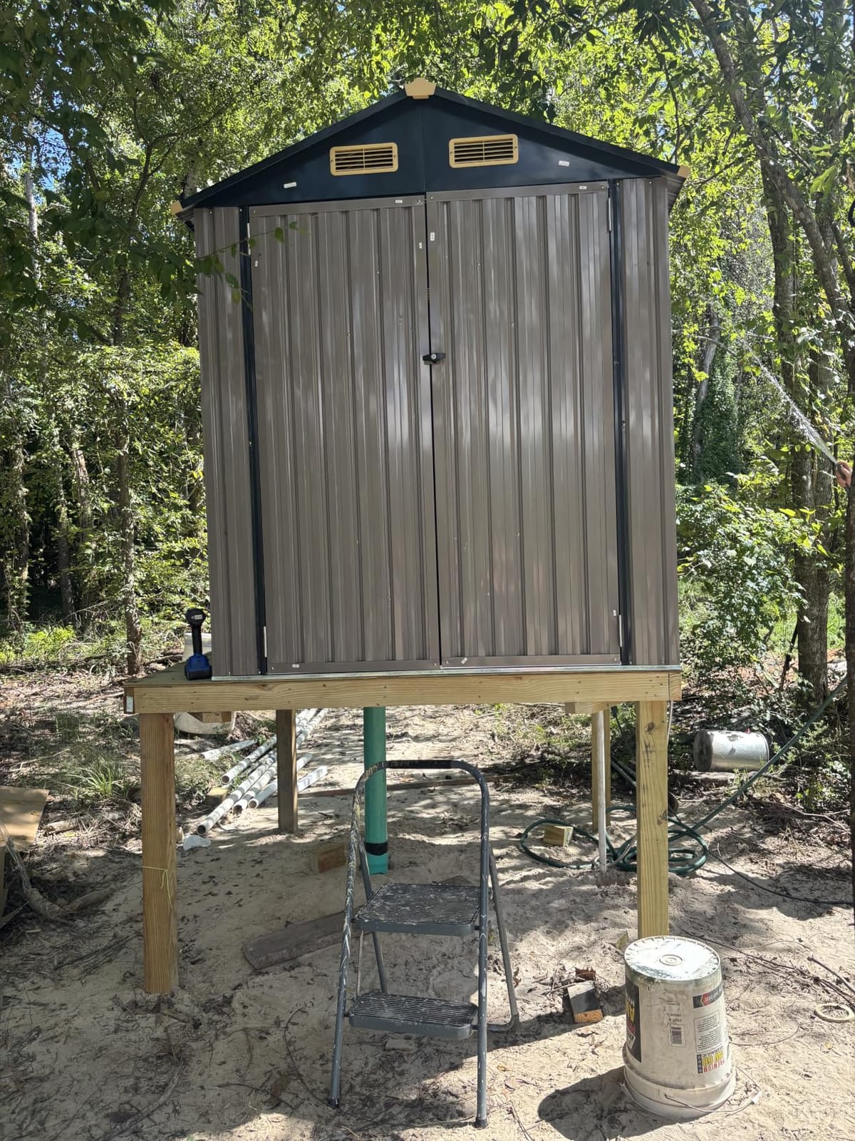 IRONCK Storage Shed, 9.7 x 7.7 FT Tool Shed with Lockable Doors, Brown customer photo 2