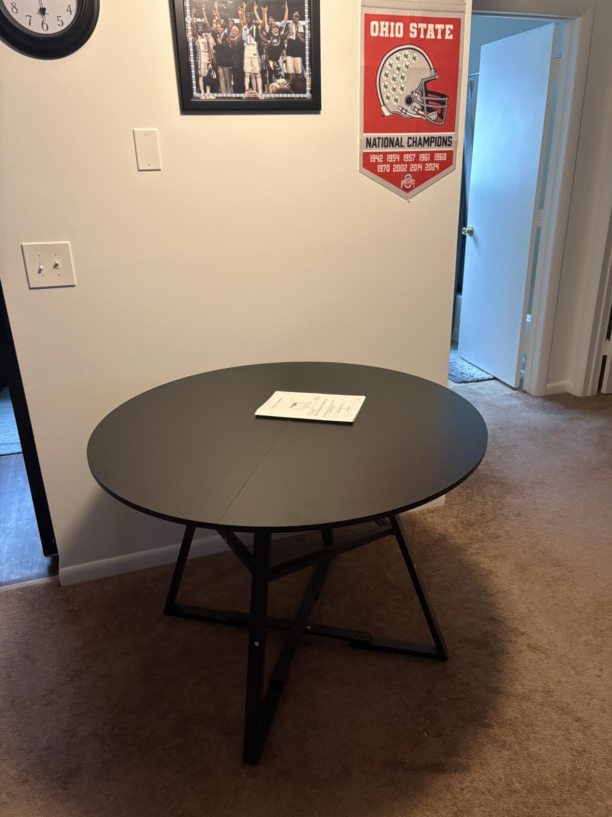 Jocoevol Round Dining Table for 4,Kitchen Dining Room Circle Dinner Pedestal Table,Space Saving Wood Kitchen & Dining Room Furniture (Vintage, 46In) customer photo 1