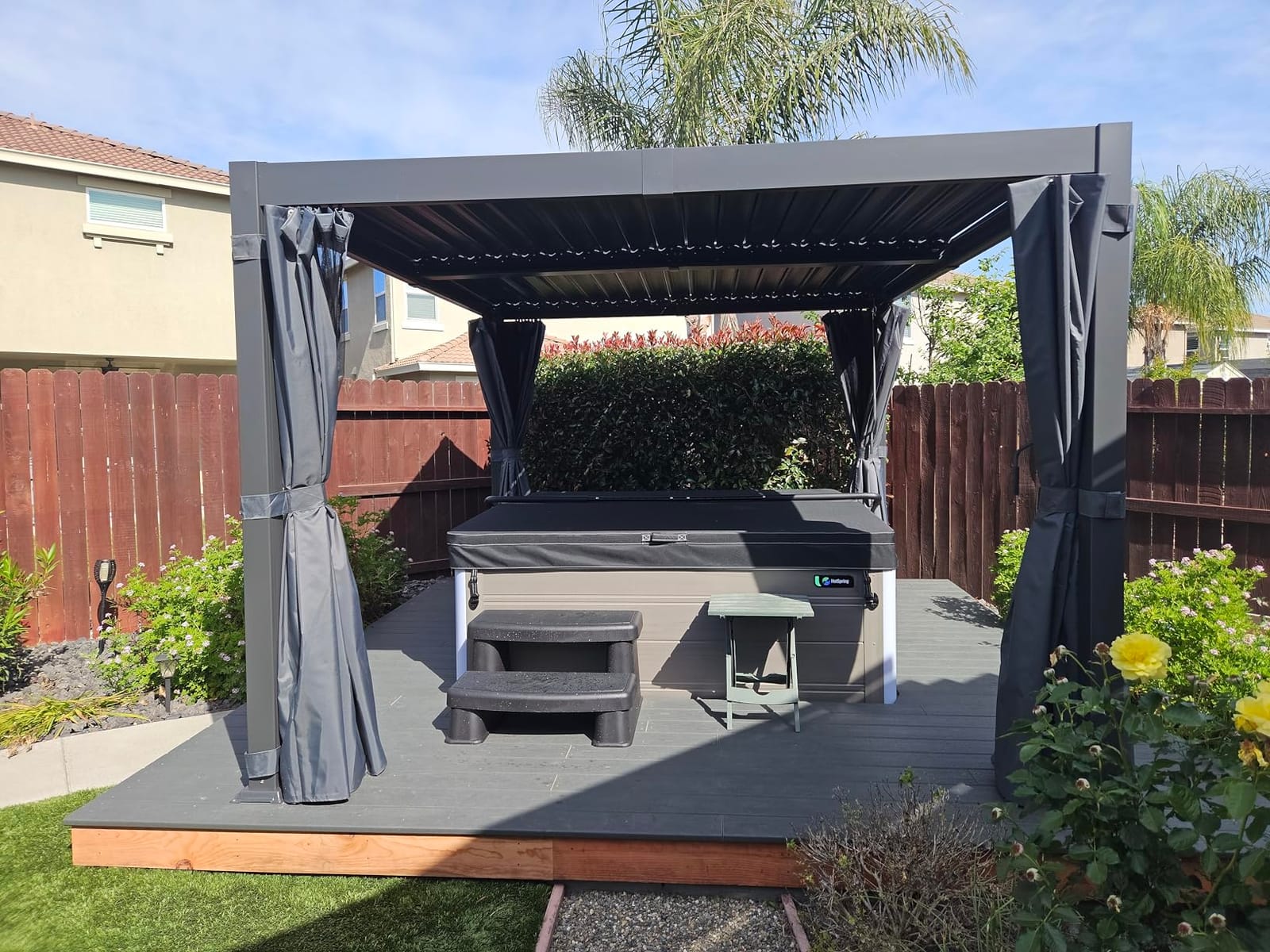 12' x 16' Pergola with Curtain & Adjustable Roof & Aluminum Frame for Patio customer photo 2