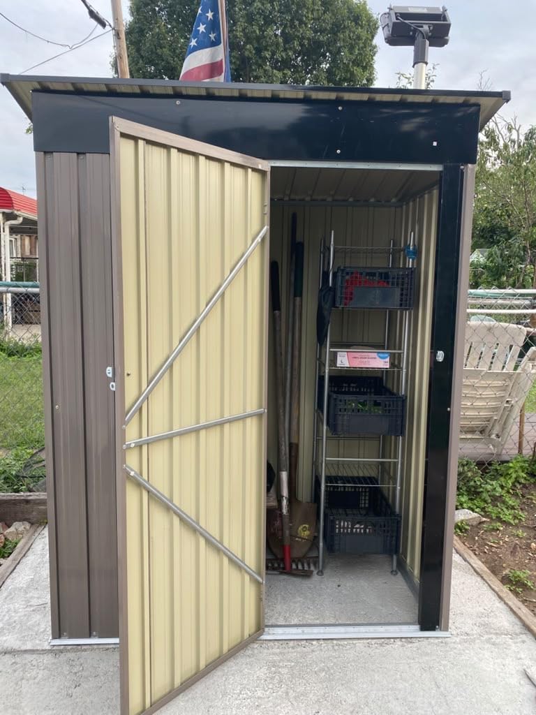 LAUSAINT HOME 10 x 14 FT Outdoor Storage Shed with Windows, Heavy Duty Galvanized Steel Storage Building with Double Lockable Doors, Gable Roof & Air Vent for Backyard, Brown customer photo 2